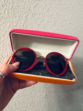 Kate Spade Red Heart-Shaped Sunglasses with Dark Lenses
